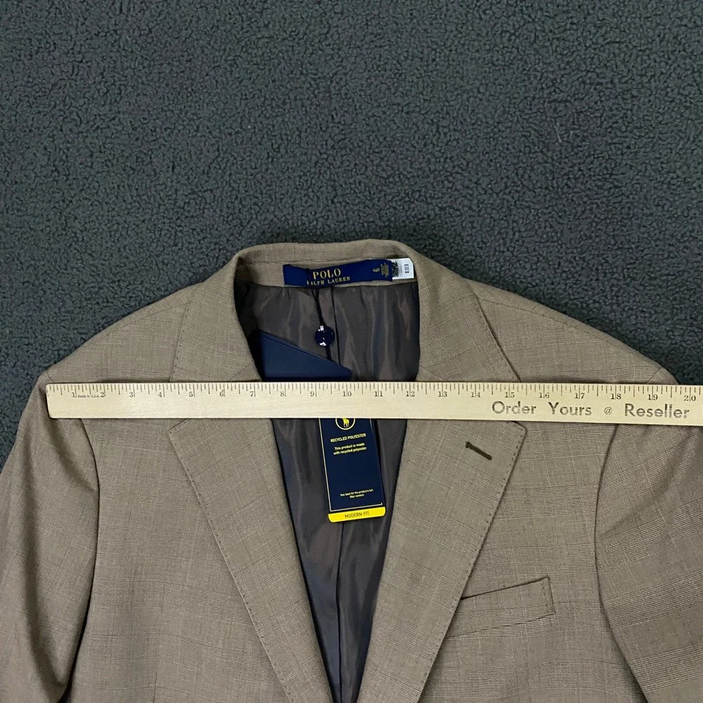 Polo Ralph Lauren Sport Coat Mens 44R Tan Glen Plaid Modern Fit Blazer Jacket